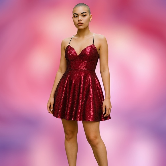 Crystal Doll Magenta & Black Sequined Mini Homecoming Prom Party Dress SIZE 3 JR - Picture 1 of 11